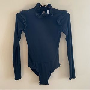 Rachel Pally Solid Black Ruffle BodySuit Size Small